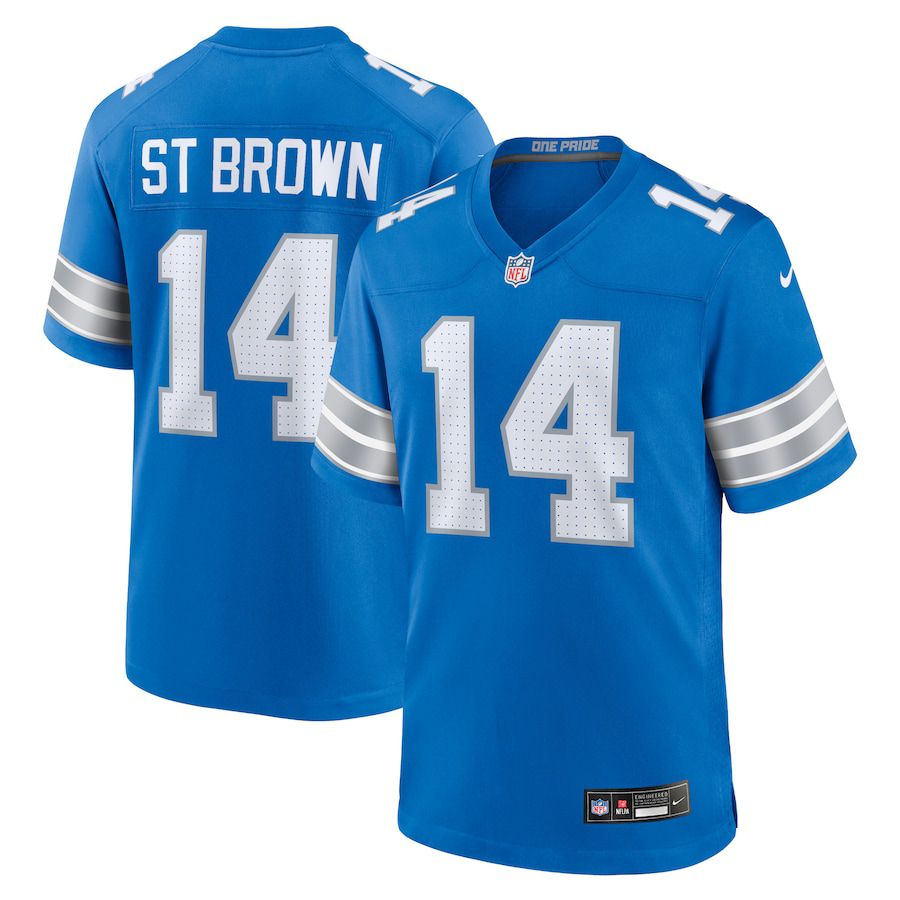 Men Detroit Lions 14 Amon-Ra St. Brown Nike Blue Game NFL Jersey
